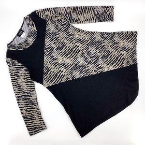 Marallis Animal Print and Black Sweater Knit Asymmetrical Tunic, Large